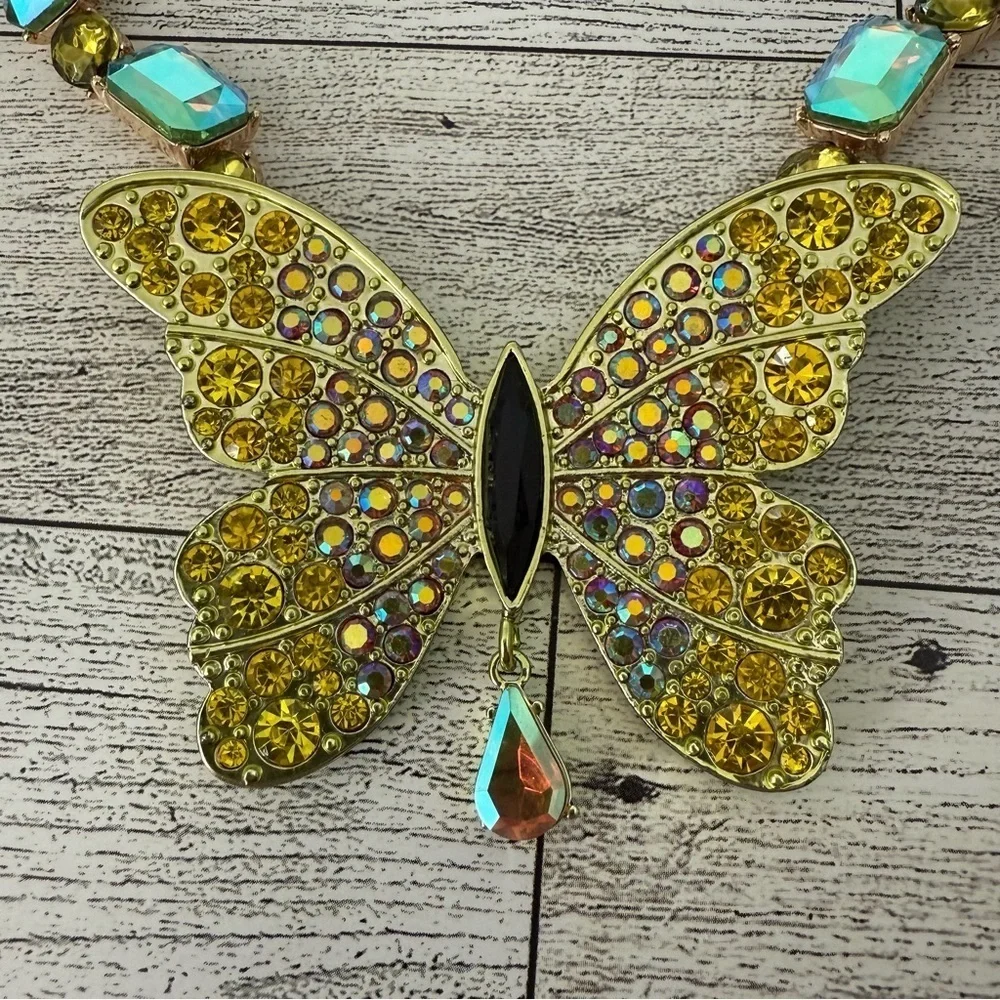 Betsey Johnson Butterfly Multicolored Crystal Necklace NWT